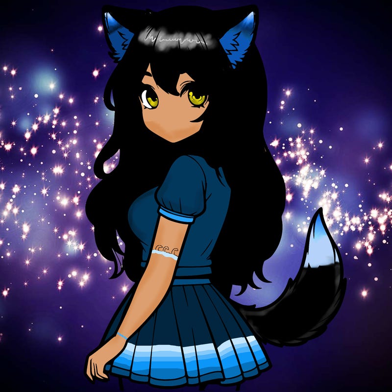 realistic girl with wolf ears and a tail