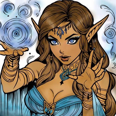 realistic scary beautiful elf sorceress casting spell