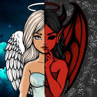 realistic angel half demon