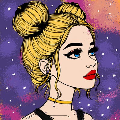realistic girl with buns on the top of her head