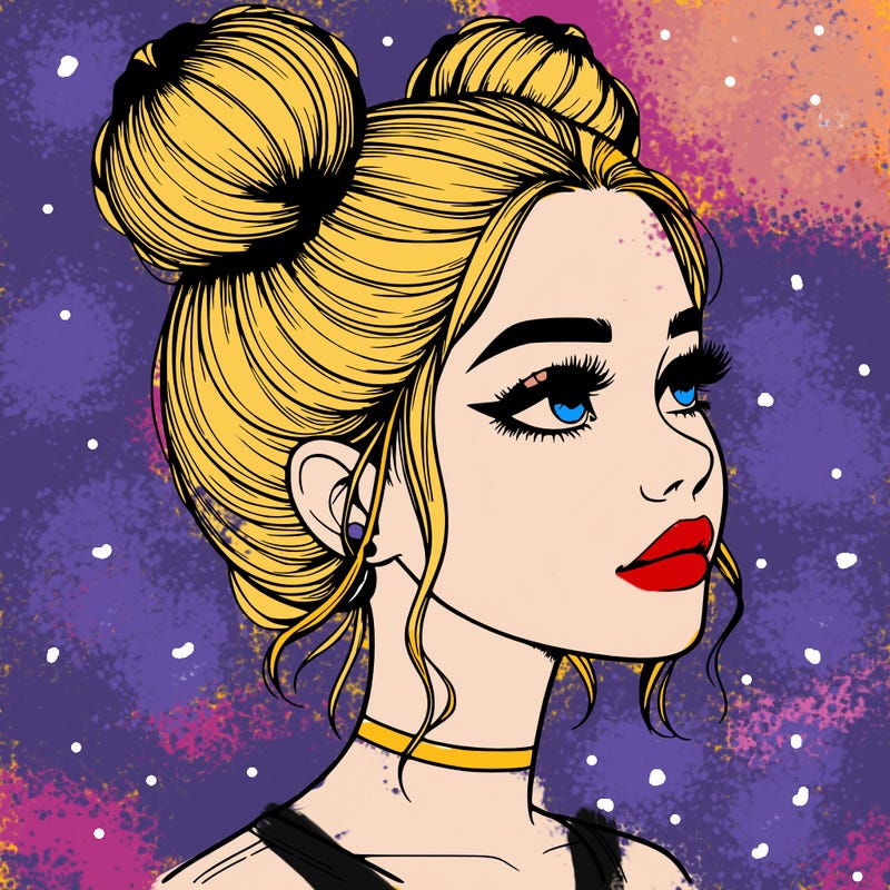 realistic girl with buns on the top of her head