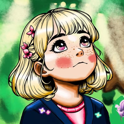 realistic girl looking up