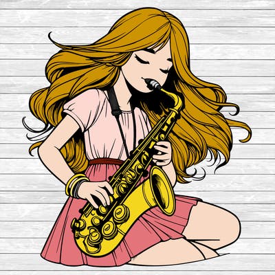 girl playing the saxophone realistic