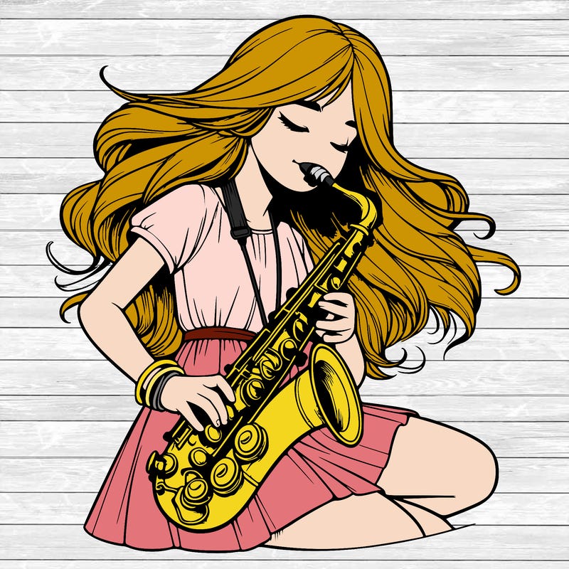 girl playing the saxophone realistic