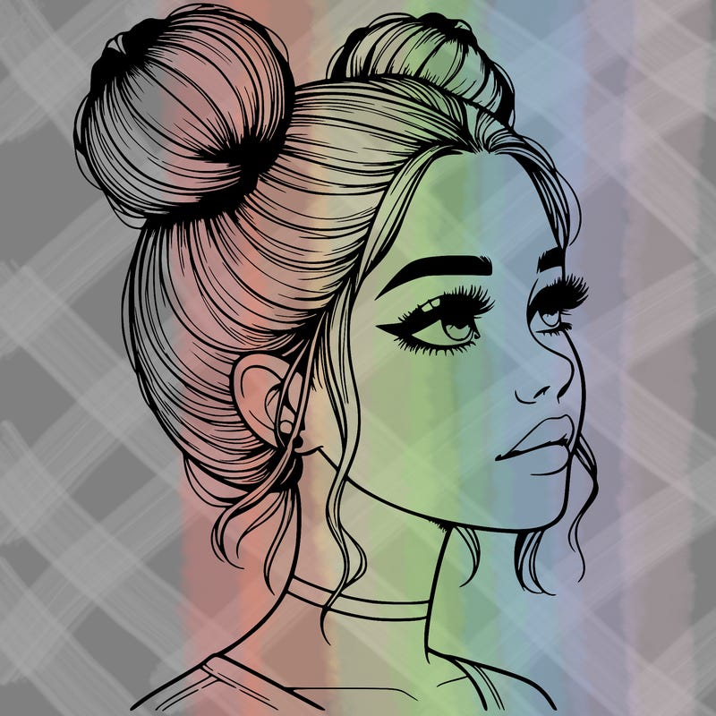 realistic girl with buns on the top of her head