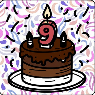 birthday cake with number 9 candle