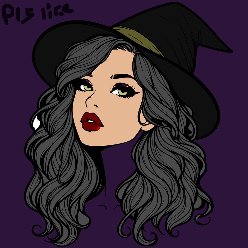 realistic witch girl with wavy hair and lips