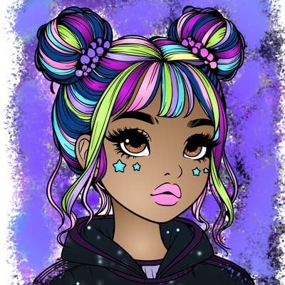 realistic girl with space buns