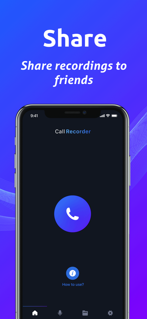 Screenshot der Easy Call Recorder App, der die Funktion zum Teilen von Aufnahmen auf einem iPhone zeigt.
