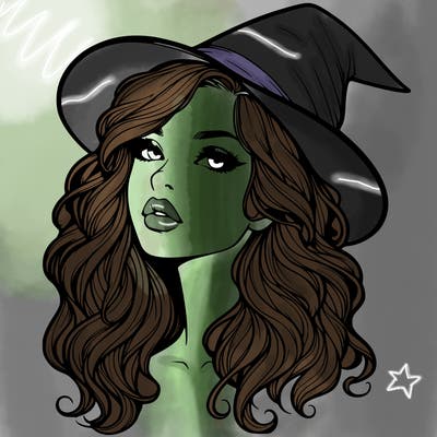 realistic witch girl with wavy hair and lips