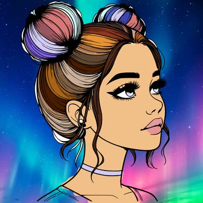 realistic girl with buns on the top of her head