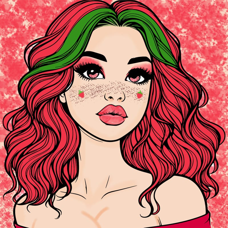 realistic girl with wavy hair and lips
