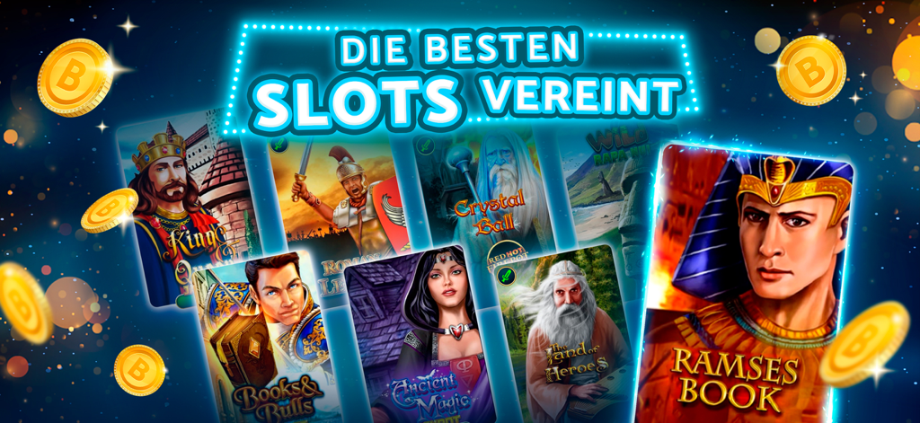 CrazyBuzzer Casino Slot Spiele - Promotional banner for CrazyBuzzer social casino showcasing a variety of popular slot titles and floating virtual coins