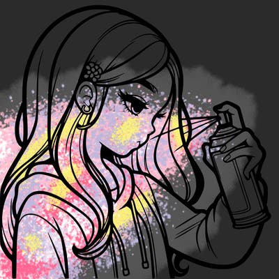 a realistic girl spray painting