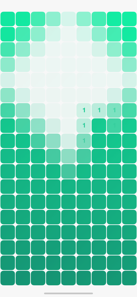 돈 캐치 캣츠 퍼즐 앱의 미니멀리스트 녹색 및 흰색 격자 게임 플레이