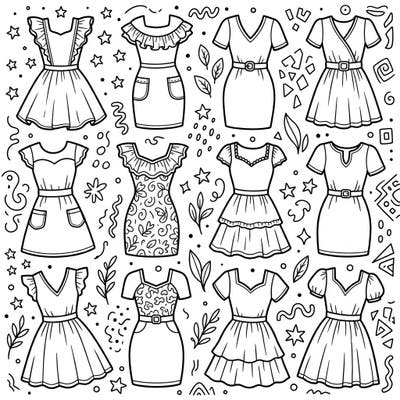 Discover a collection of fashionable mini dresses ready for your creative touch! This engaging coloring page offers teens a fun way to explore design and color their favorite outfits.