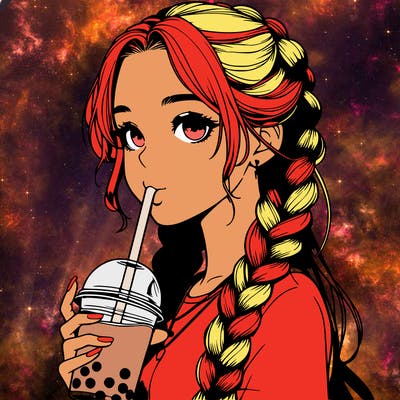 realistic girl with braided hair drinking boba