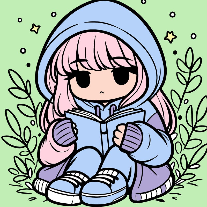 girl in oversized hoodie reading a book