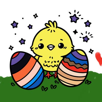 cute easter chick with eggs
