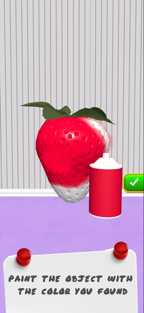 Coloring Matchモバイルゲームで、スプレー缶で赤く塗られている3Dイチゴ。