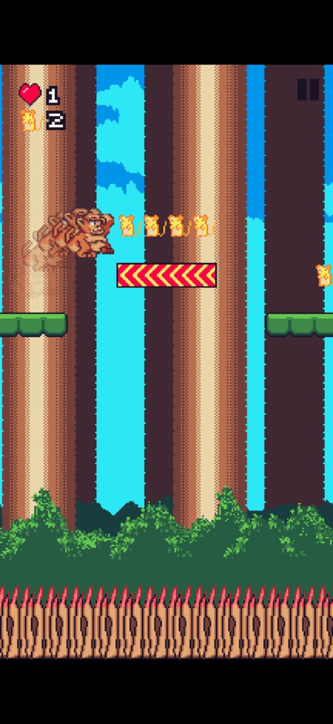 Macaco Jumper - A monkey character jumping between platforms in a retro pixel art forest level