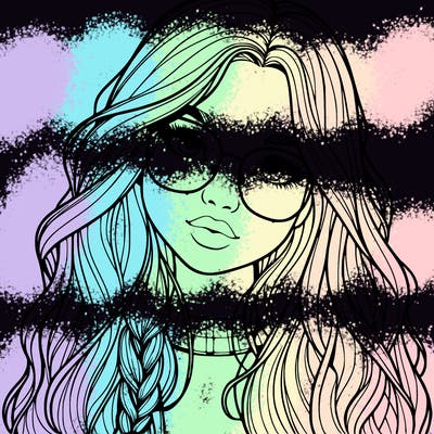 girl with long hair and freckles and glasses realistic