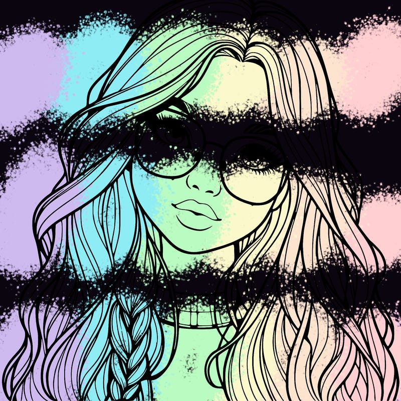 girl with long hair and freckles and glasses realistic