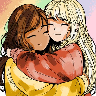 realistic two girls hugging