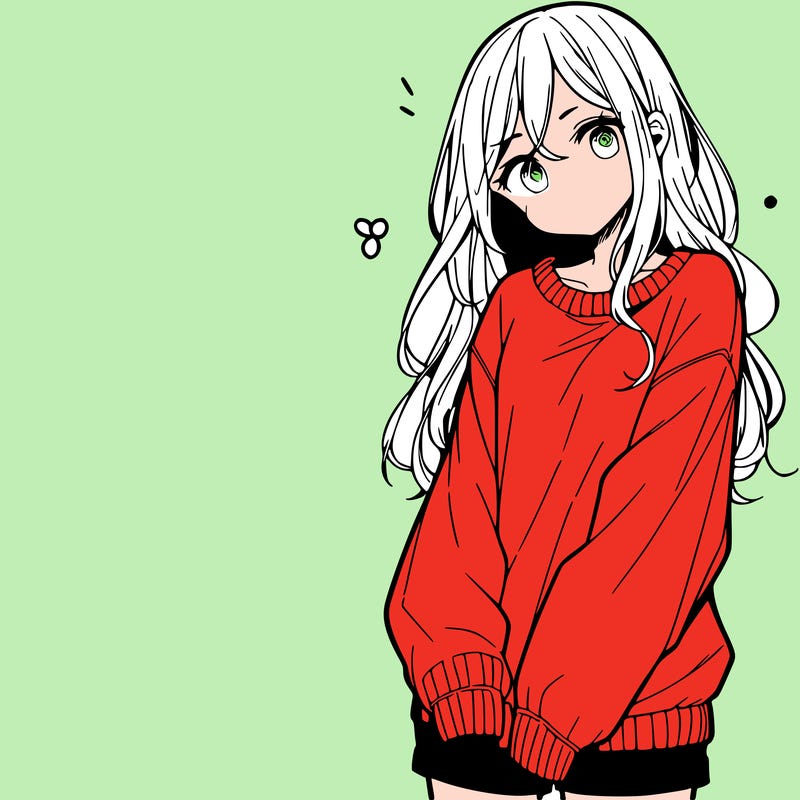 manga teen girl  in a sweater and baggy pants