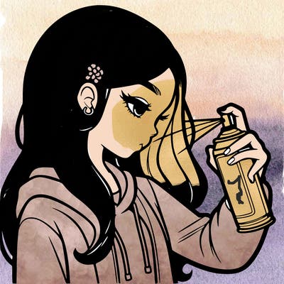 a realistic girl spray painting