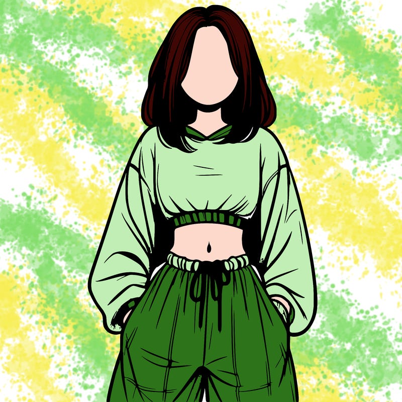 realistic girl faceless with baggy pants and a crop top