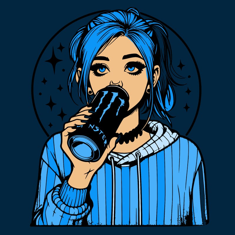 realistic girl drinking monster energy drink