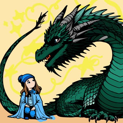 realistic dragon with a girl