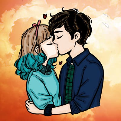 girlfriend and boyfriend kissing