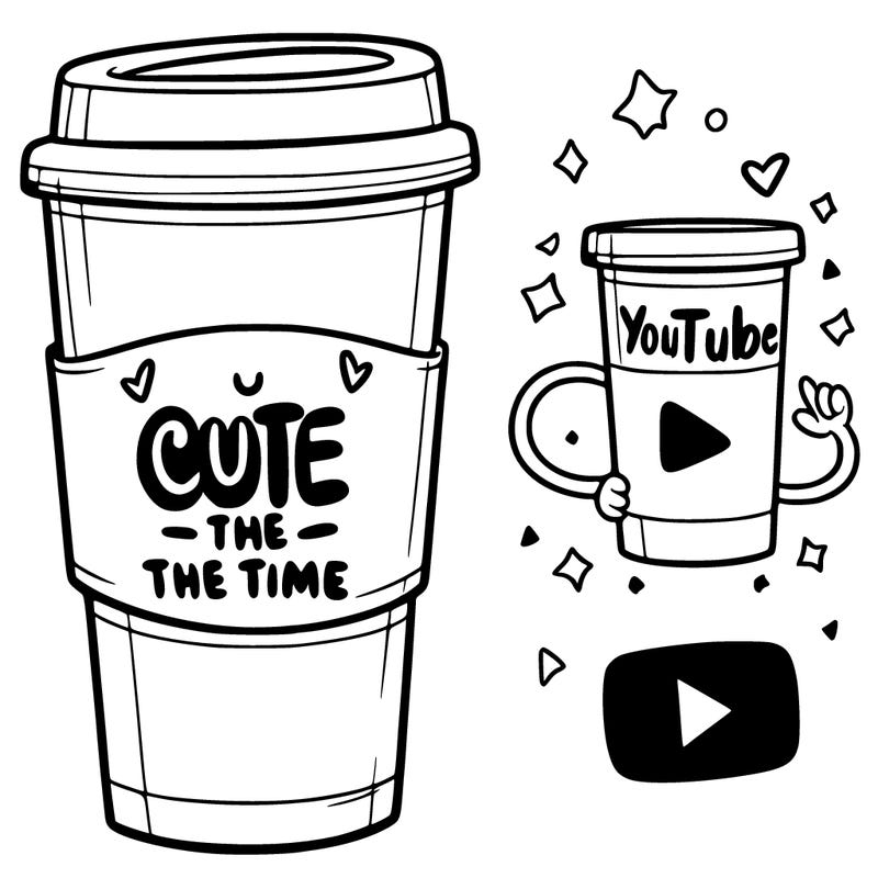 a tall and big cup that say cute all the time and a youtube sign