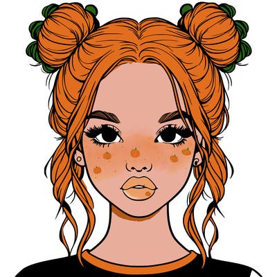 realistic girl with two buns in hair and lips
