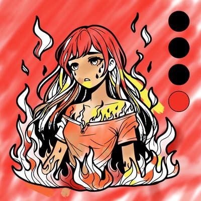 realistic girl in flames