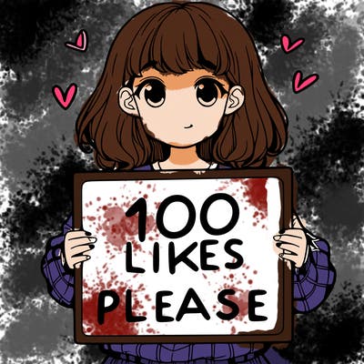 a girl holding a sign saying 100 likes please