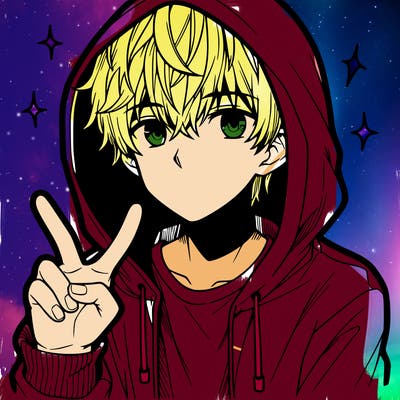 teenage manga boy in a hoodie, doing ✌