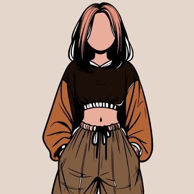 realistic girl faceless with baggy pants and a crop top