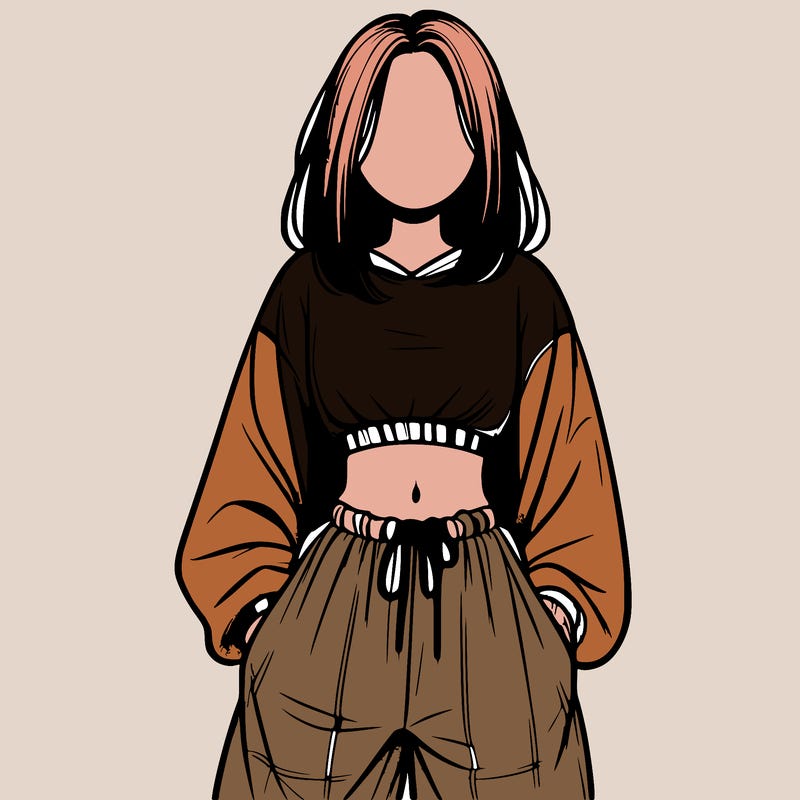 realistic girl faceless with baggy pants and a crop top