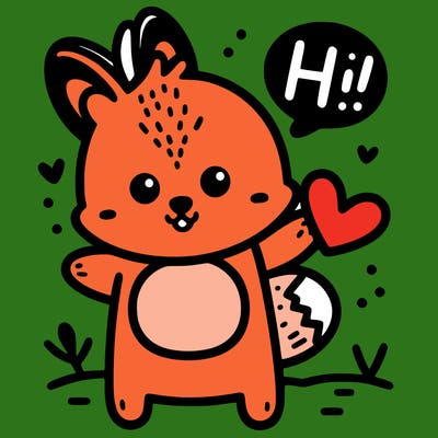 cute animal holding a heart and saying hi