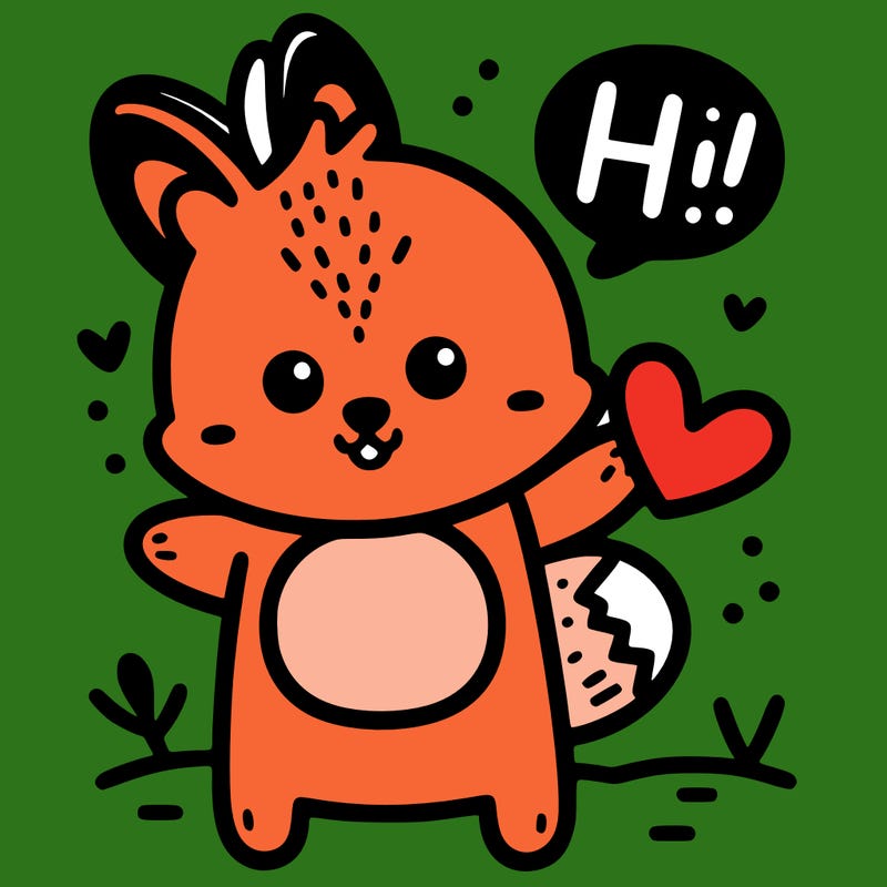 cute animal holding a heart and saying hi