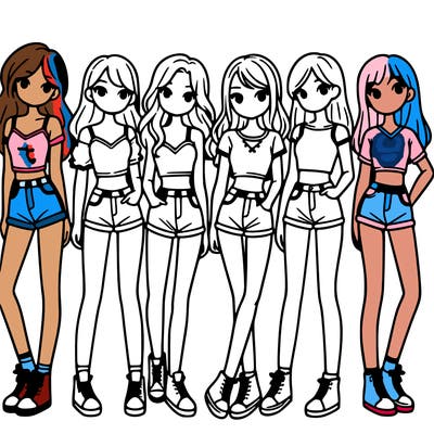 a group of girls wearing crop tops and shorts