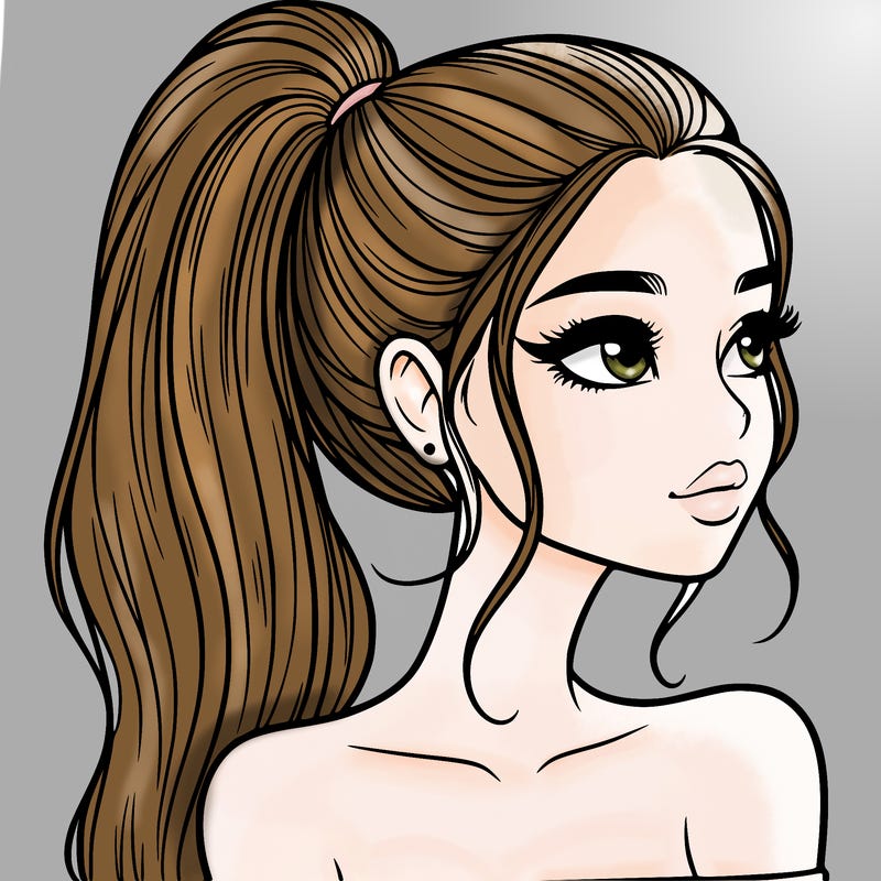 a beautiful and realistic girl with a high pony tail