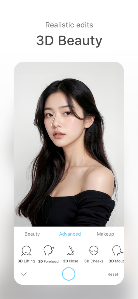 SODAアプリのインターフェイスに3Dビューティー顔編集機能を表示