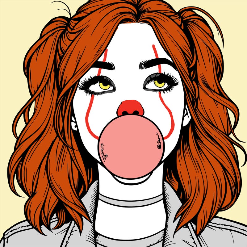 realististic girl blowing bubble -gum