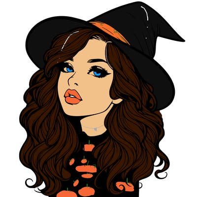 realistic witch girl with wavy hair and lips