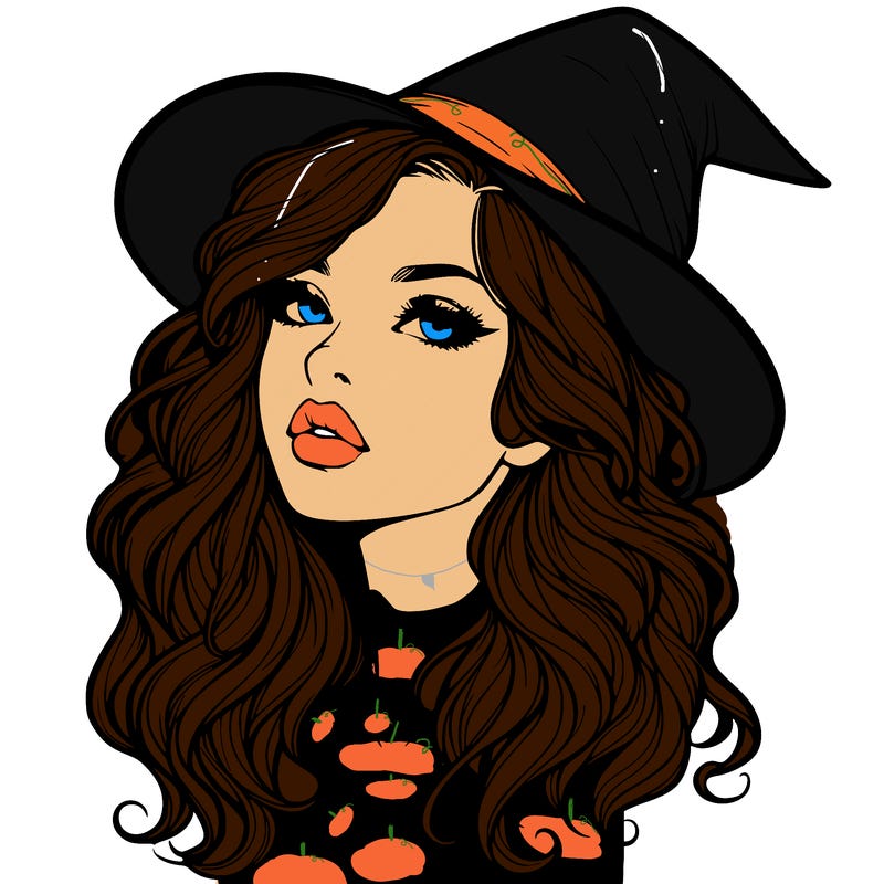 realistic witch girl with wavy hair and lips