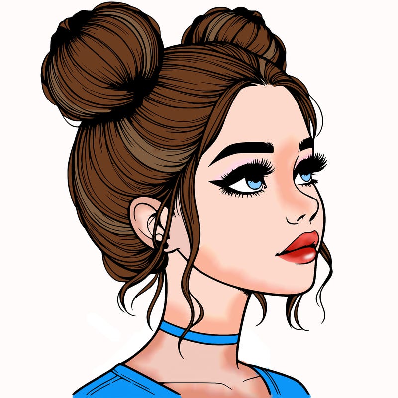 realistic girl with buns on the top of her head